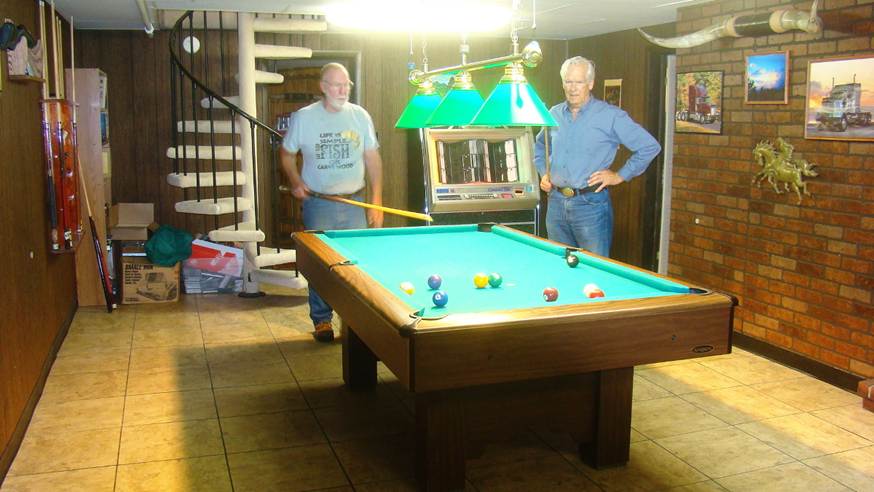 Men standing next to a pool table
AI-generated content may be incorrect.