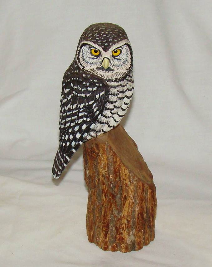 A wooden owl on a stump

AI-generated content may be incorrect.
