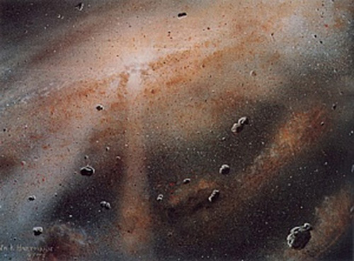 Artist's conception of our solar system's solar nebula, the cloud of gas and dust from which Earth, the sun and our solar system's other planets planets formed.