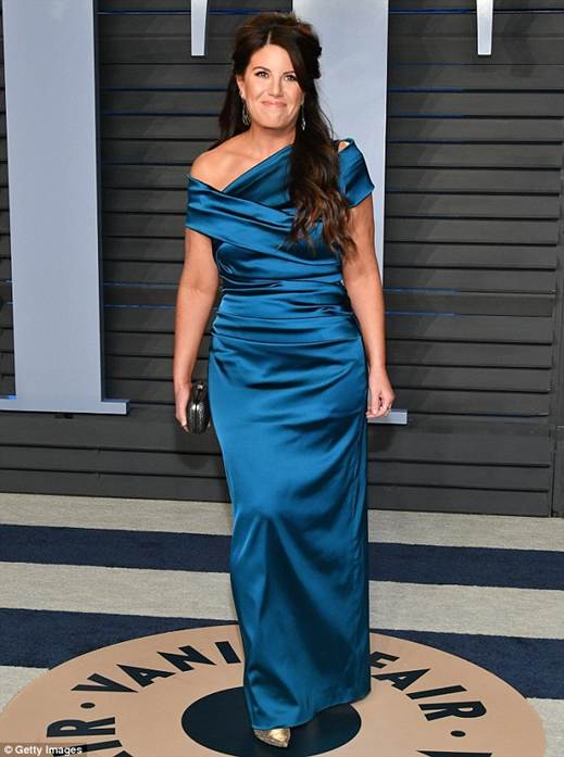 Monica Lewinsky attends Vanity Fair Oscars party in a blue dress ...