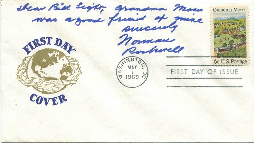 Image 1 - Norman Rockwell Signed First Day Cover 1969 &#034;Grandma Moses was a good friend of 